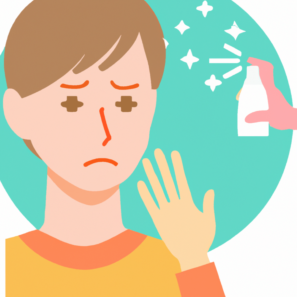 illustration of allergic rhinitis and spray for nose in man