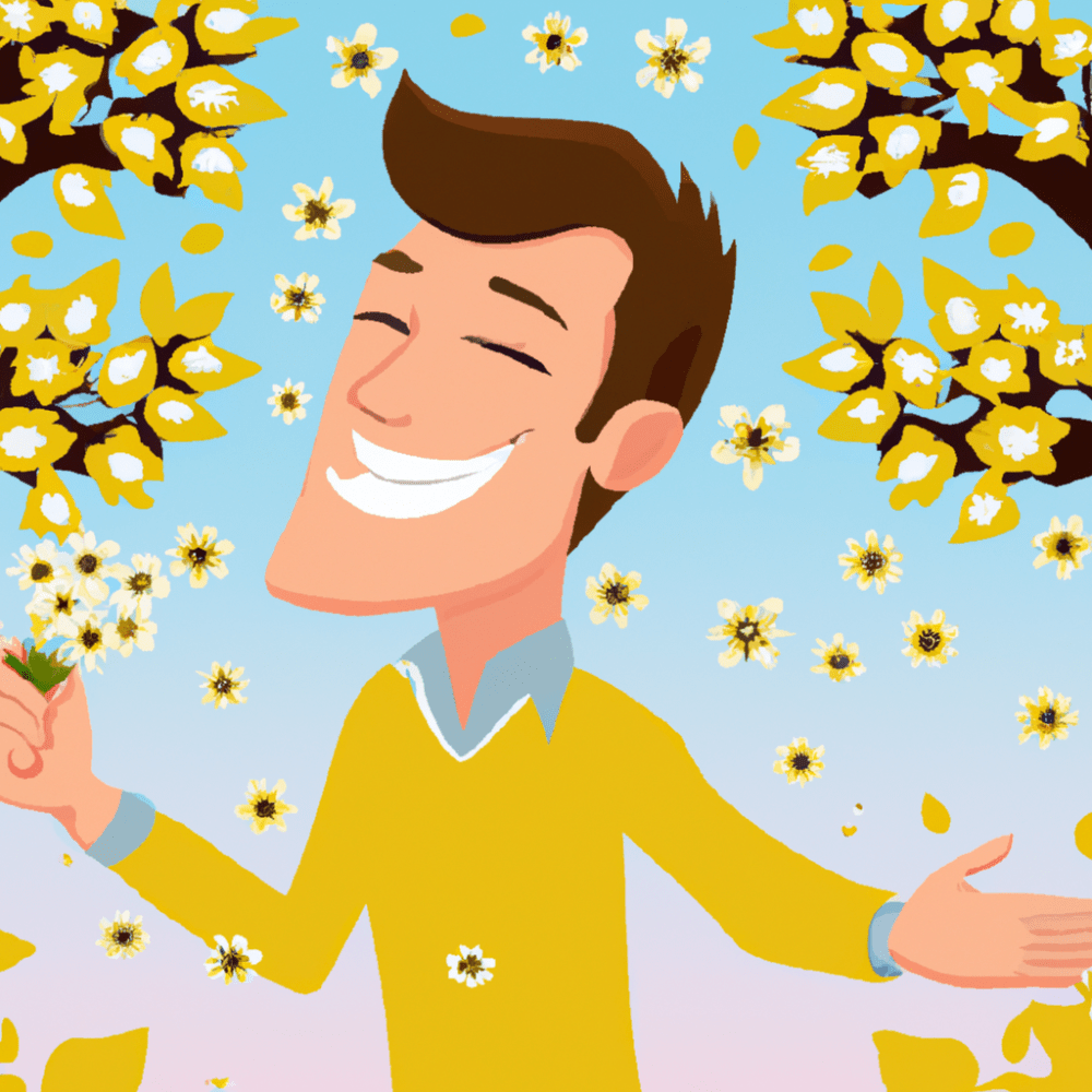 illustration of happy man with treatment for allergy